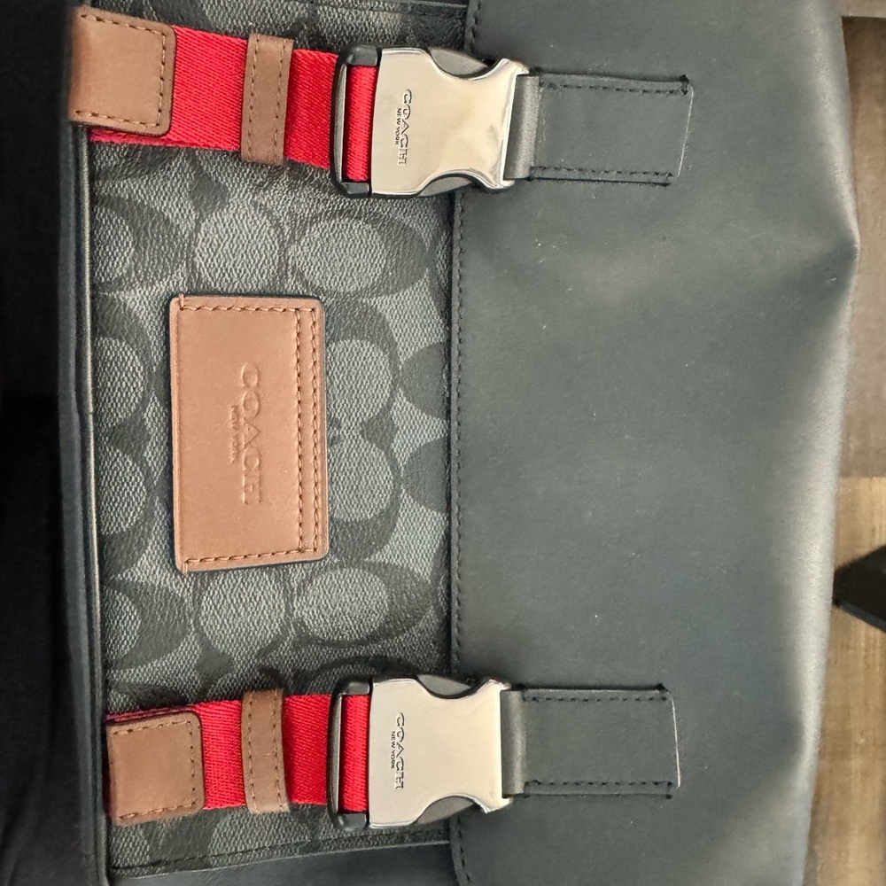 Coach Black and Red Backpack with Signature Style